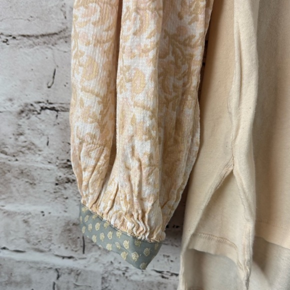 We The Free People Small Jade Long Balloon Sleeve Pattern Print Top Ecru Beige S - Picture 6 of 10